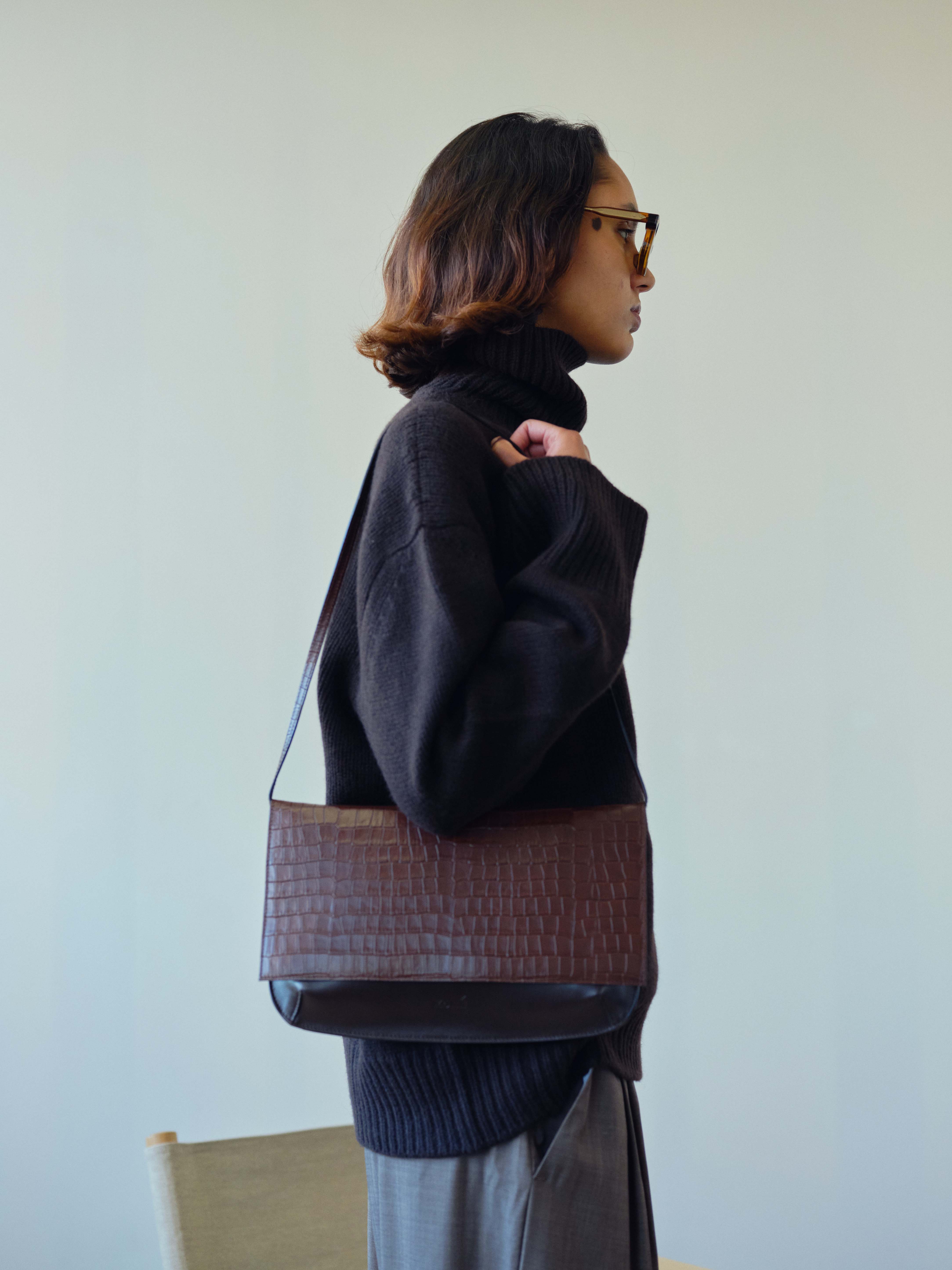 JOELE MIX BAG - VITELLO & CROCO DARK BROWN